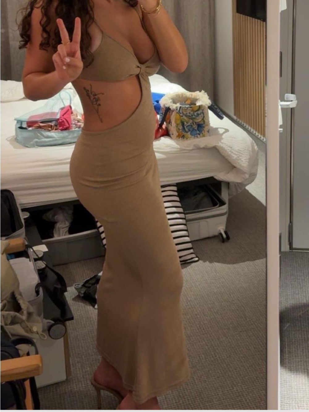 Tan cut out vacation dress